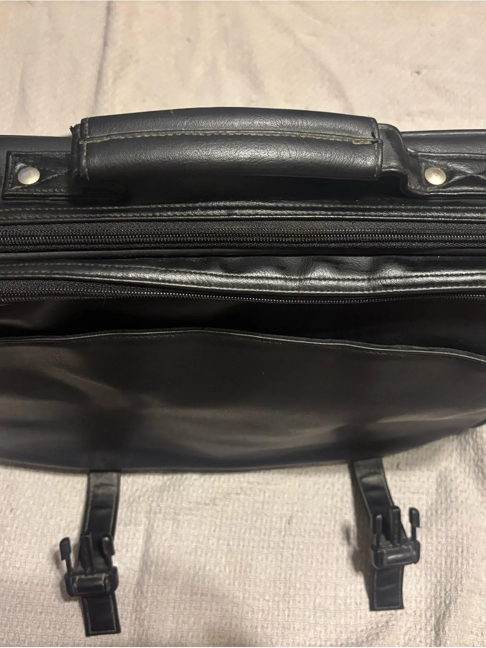 Rosetti Black Leather Messenger Briefcase with Buckle Accents